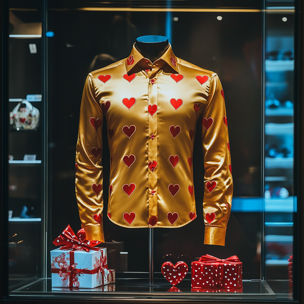 Men's Silk Valentine's Day Luxury Casual Long Sleeve Shirt