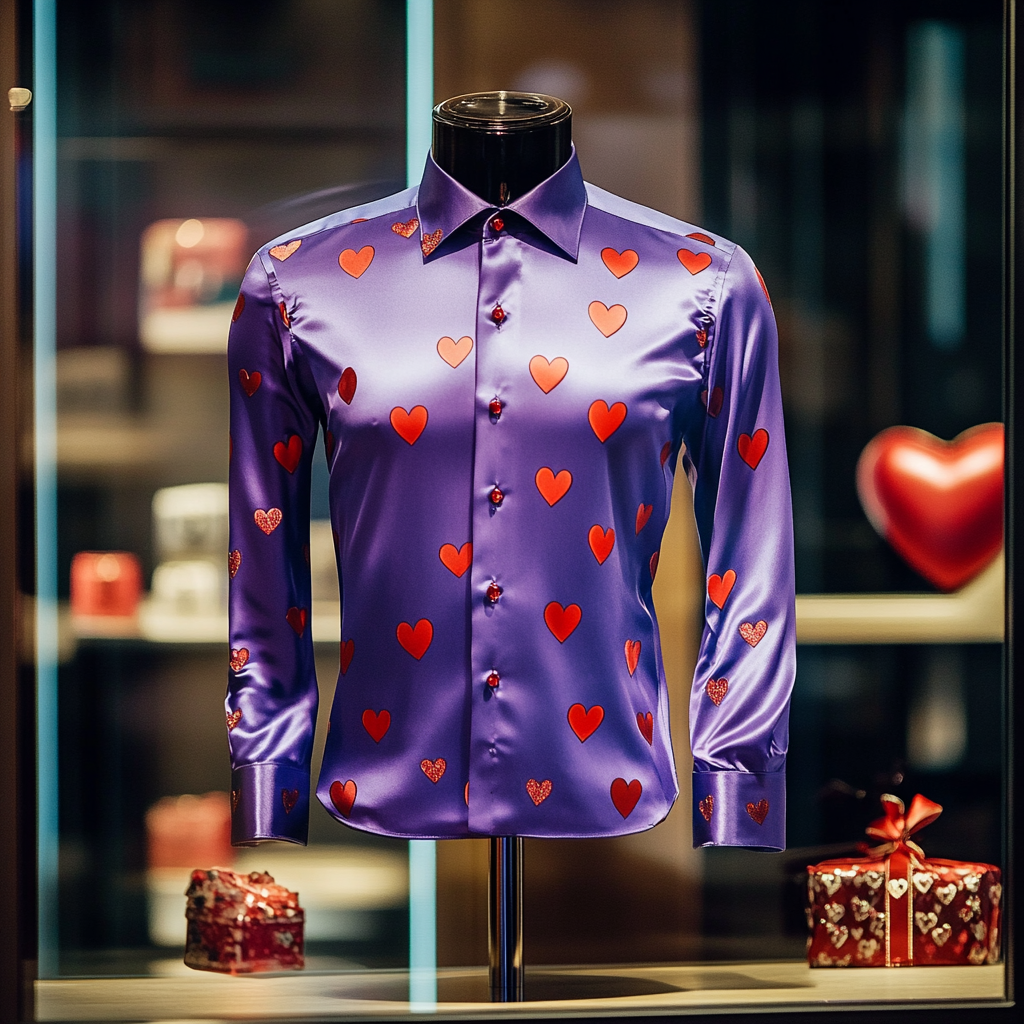 Men's Silk Valentine's Day Luxury Casual Long Sleeve Shirt