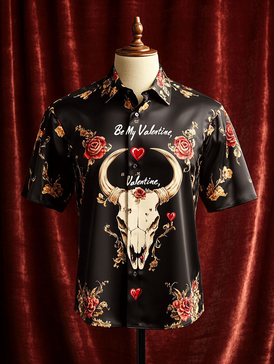 Men's Silk Valentine's Day Luxury Casual Short Sleeve Shirt