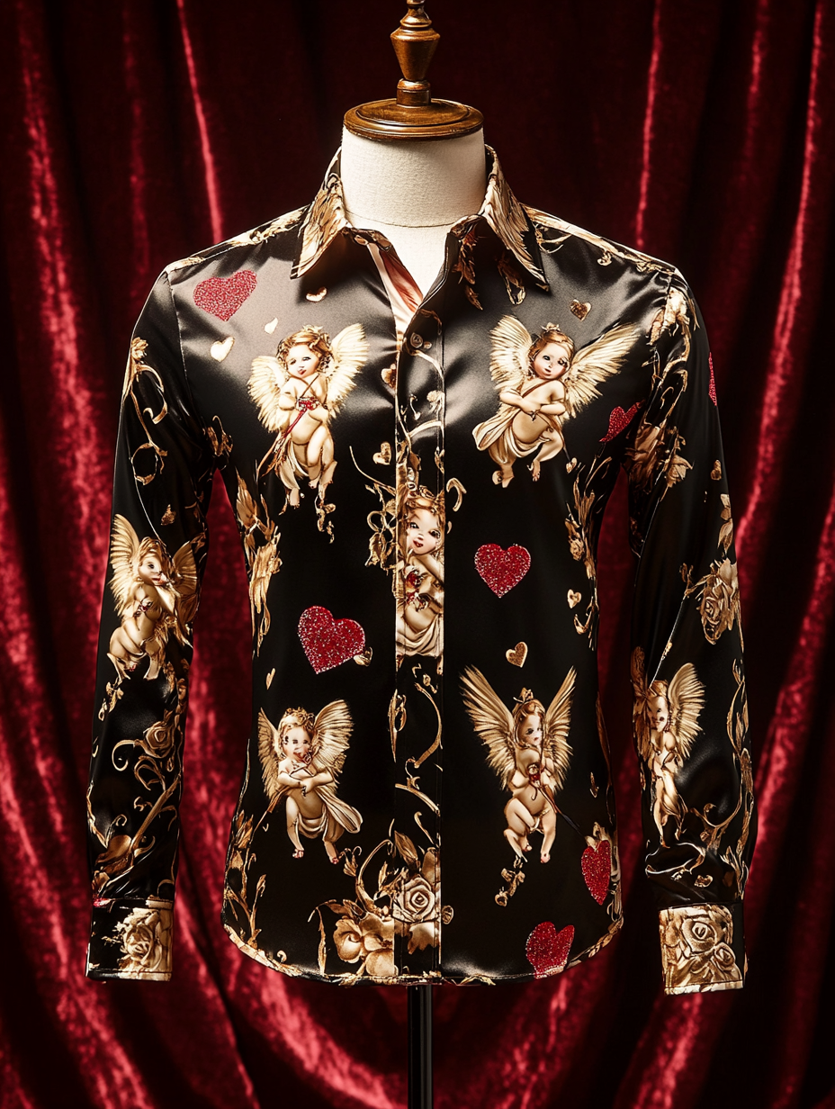 Men's Silk Valentine's Day Luxury Casual Long Sleeve Shirt
