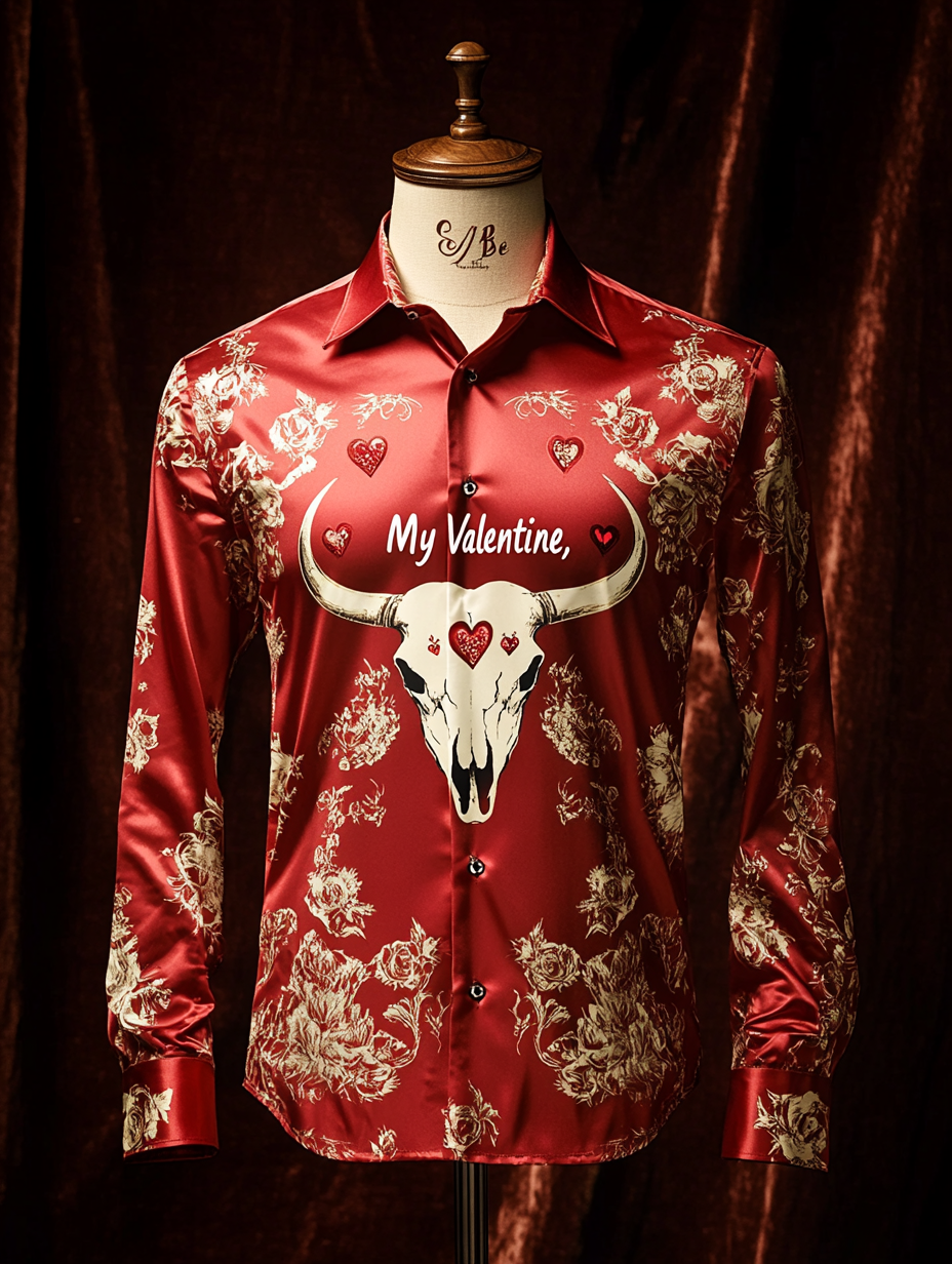 Men's Silk Valentine's Day Luxury Casual Long Sleeve Shirt