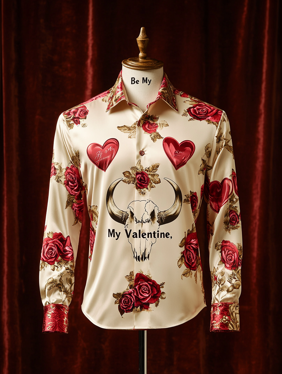 Men's Silk Valentine's Day Luxury Casual Long Sleeve Shirt