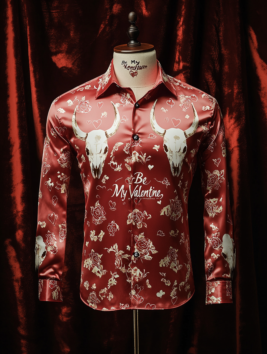 Men's Silk Valentine's Day Luxury Casual Long Sleeve Shirt