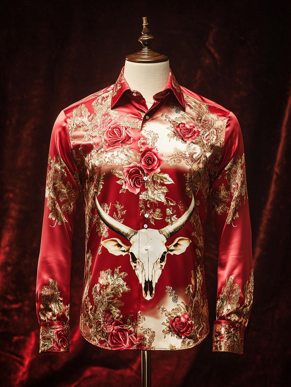 Men's Silk Valentine's Day Luxury Casual Long Sleeve Shirt