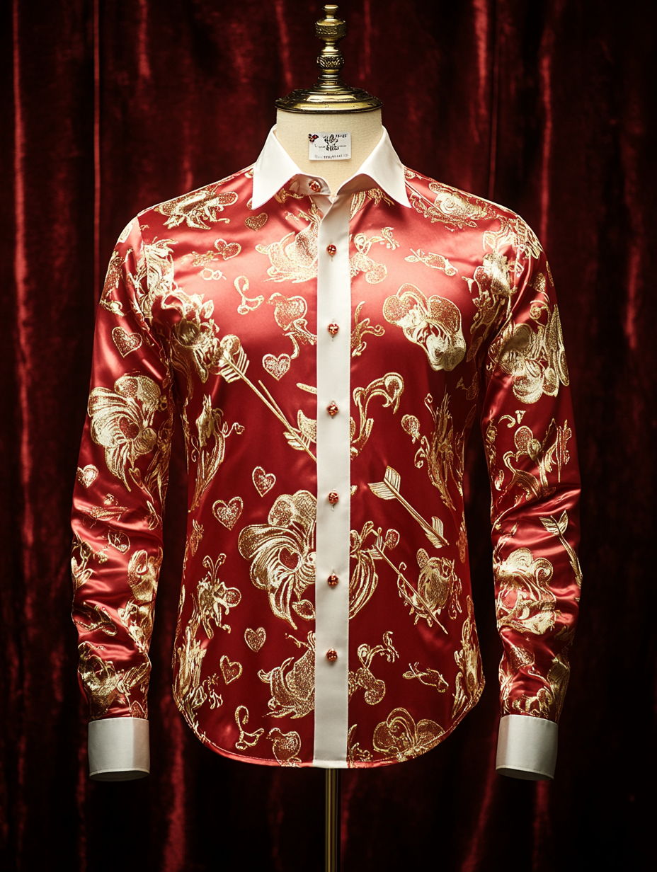 Men's Silk Valentine's Day Luxury Casual Long Sleeve Shirt