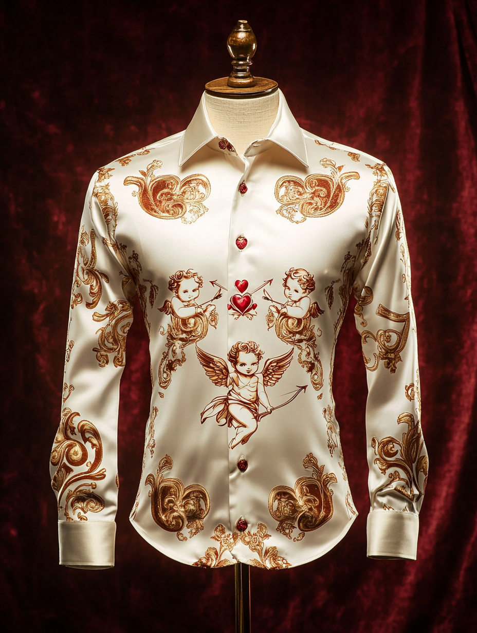 Men's Silk Valentine's Day Luxury Casual Long Sleeve Shirt