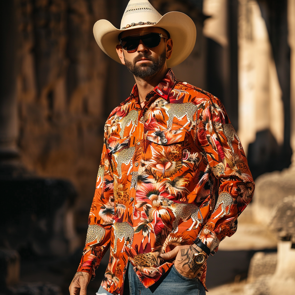 Western Styles Animal style High Elasticity Long Sleeve Shirt