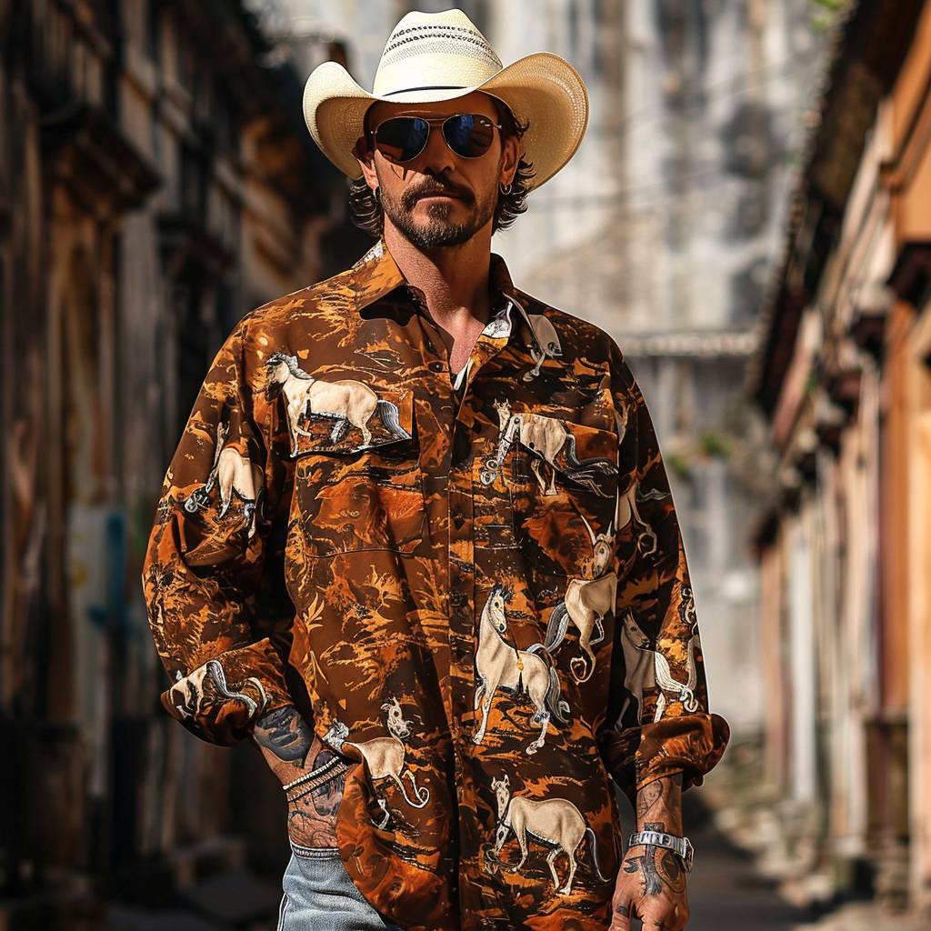 Western Styles Animal style High Elasticity Long Sleeve Shirt