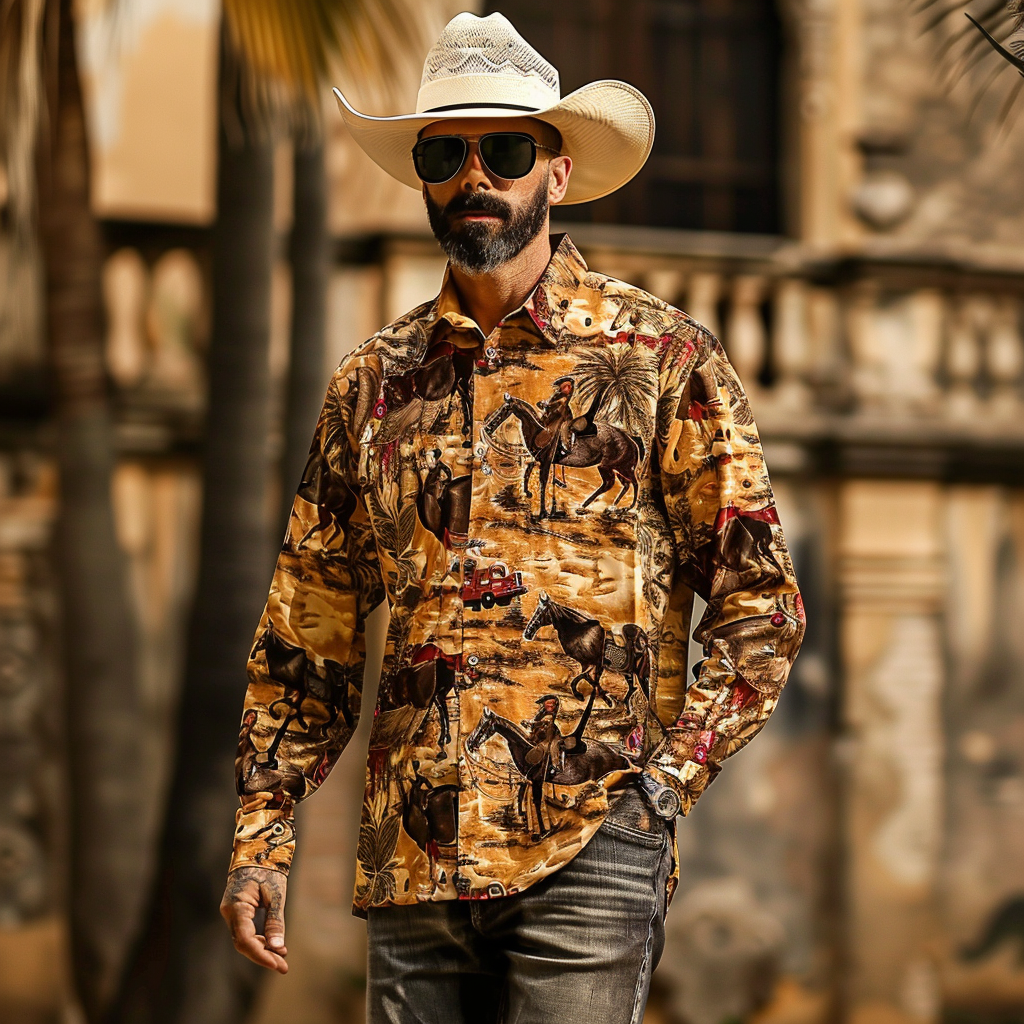 Western Styles Animal style High Elasticity Long Sleeve Shirt