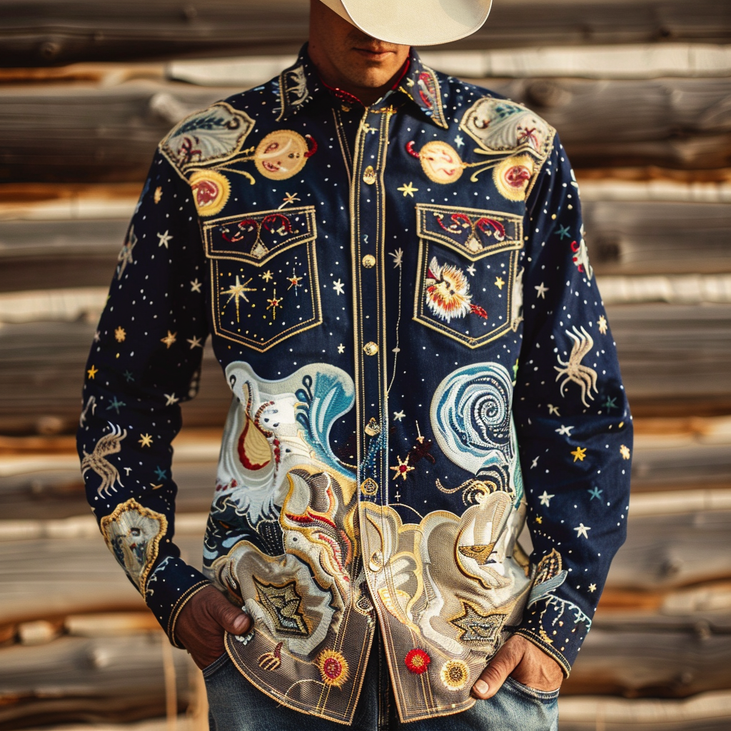 2024 Western Styles planet 100%OFF Cotton High Elasticity Long Sleeve Shirt