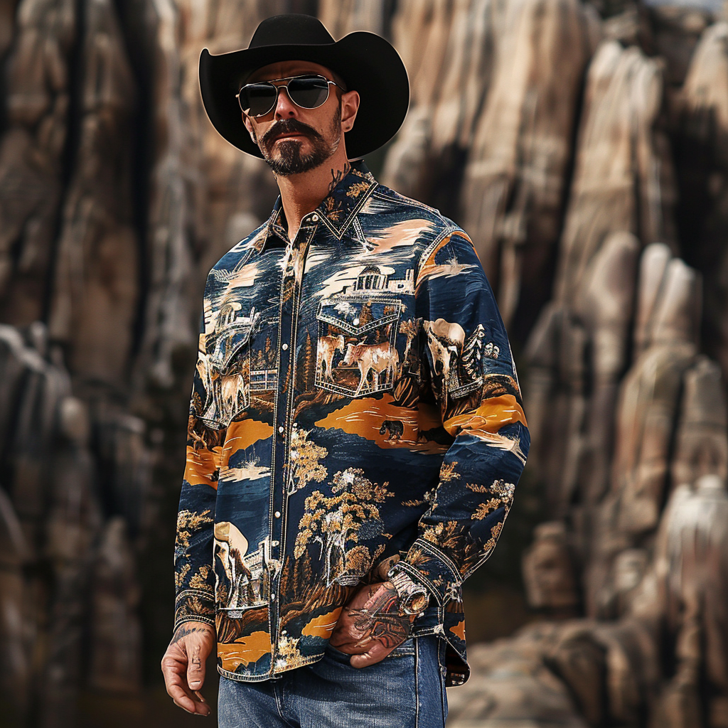 Western Styles Animal style High Elasticity Long Sleeve Shirt