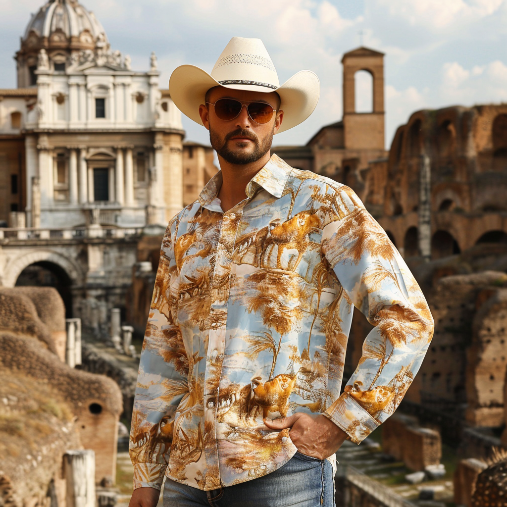 Western Styles Animal style High Elasticity Long Sleeve Shirt