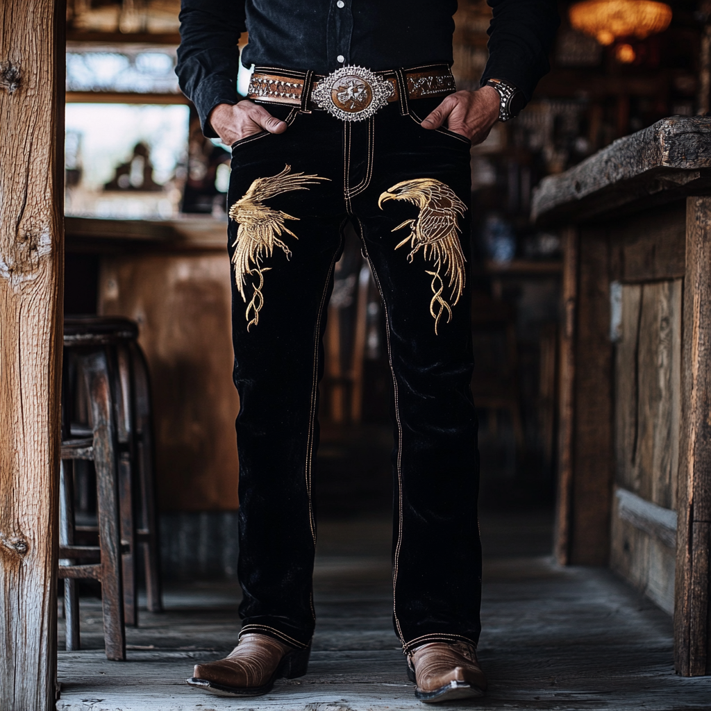 Western Velvet jeans Cowboy Men's Fashion Casual Pants High Quality