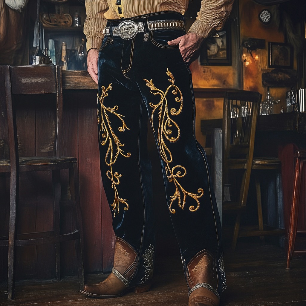 Western Velvet jeans Cowboy Men's Fashion Casual Pants High Quality