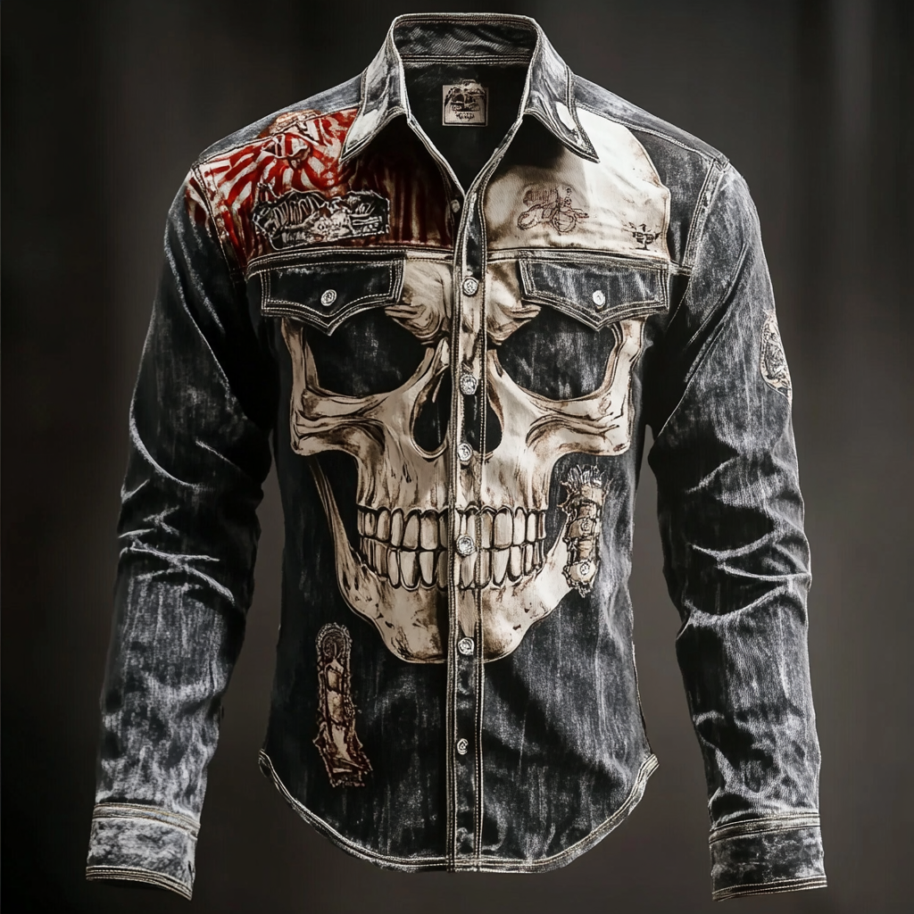 Skull Western Styles Premium High Elasticity Long Sleeve Shirt
