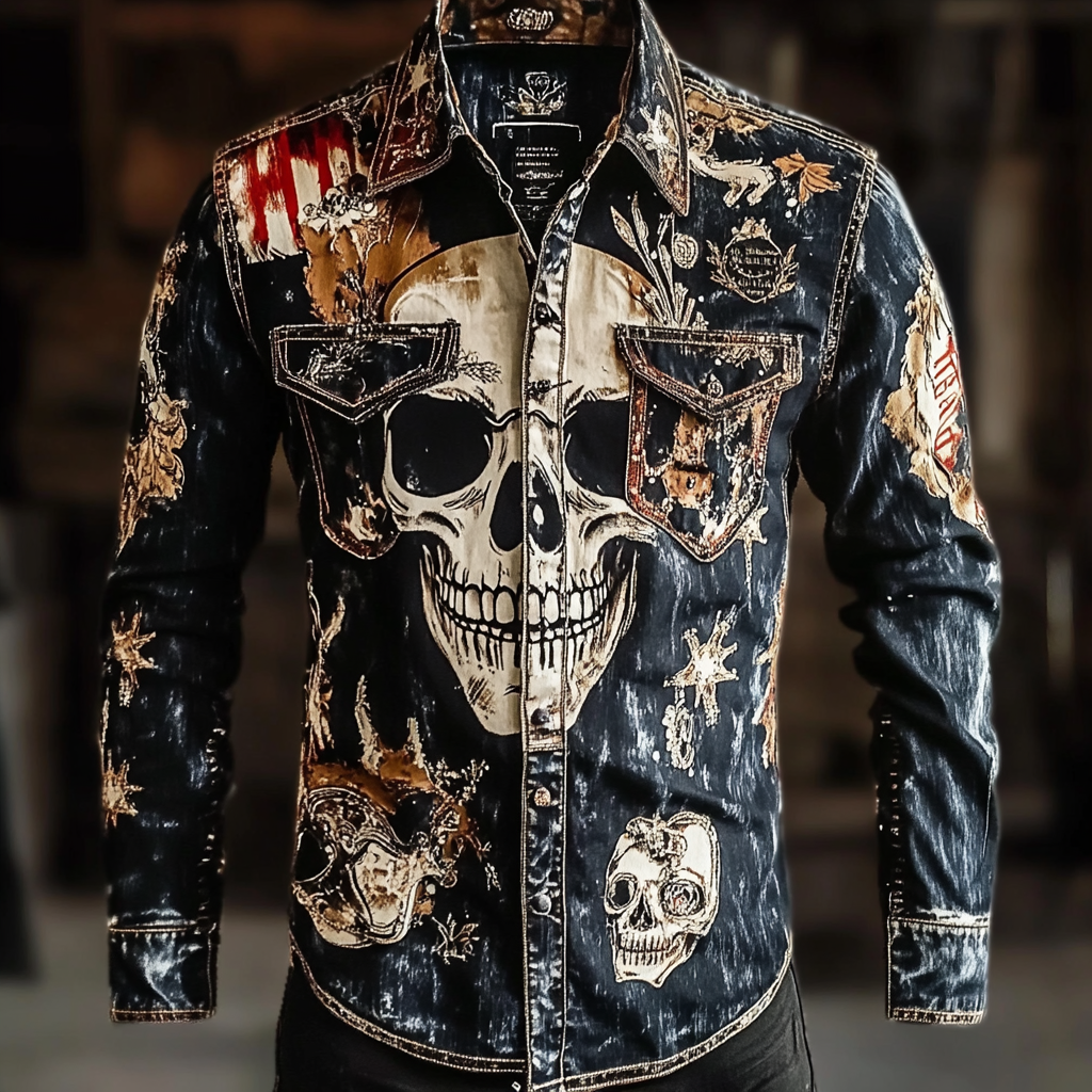 Skull Western Styles Premium High Elasticity Long Sleeve Shirt