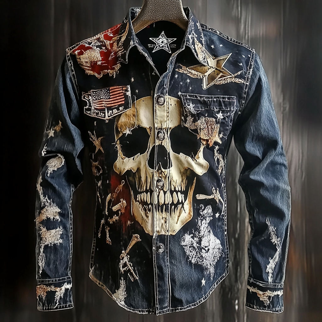 Skull Western Styles Premium High Elasticity Long Sleeve Shirt