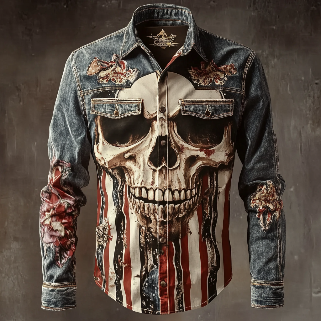 Skull Western Styles Premium High Elasticity Long Sleeve Shirt