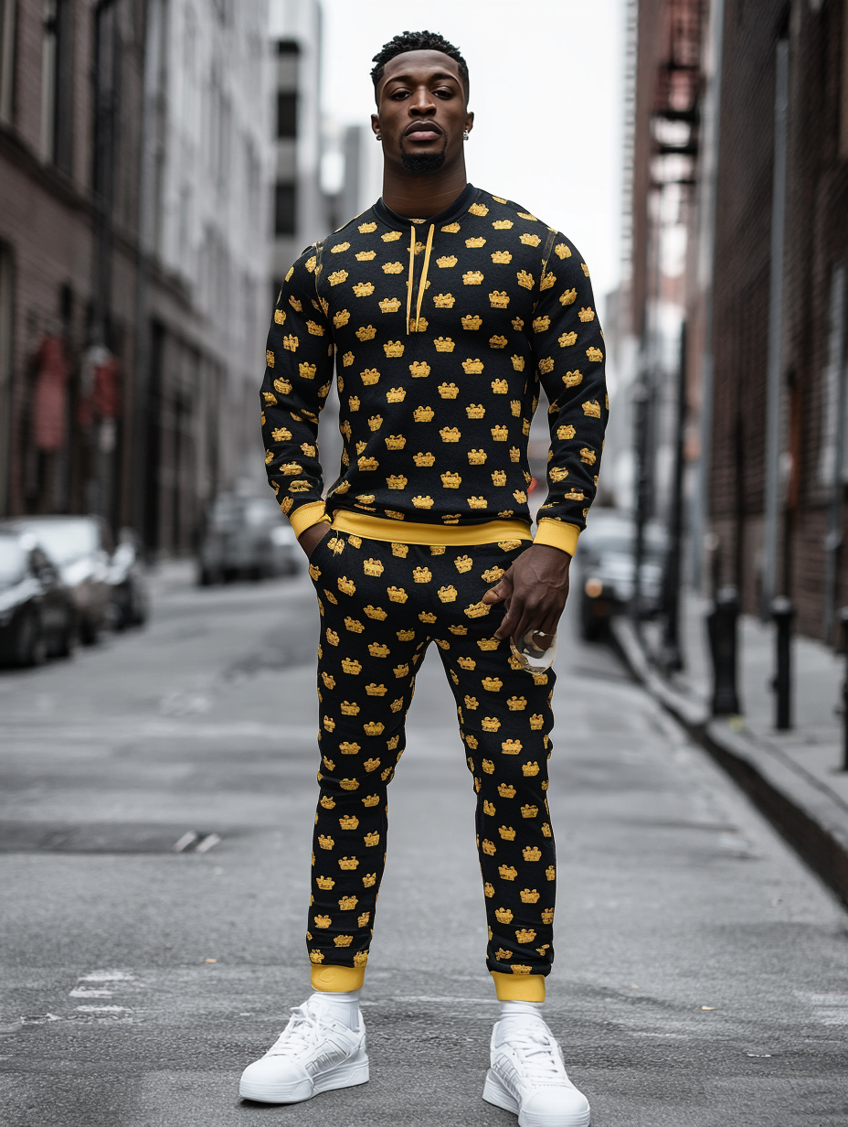 Casual Tracksuit long sleeve two-piece set 100%Cotton high quality high elasticity