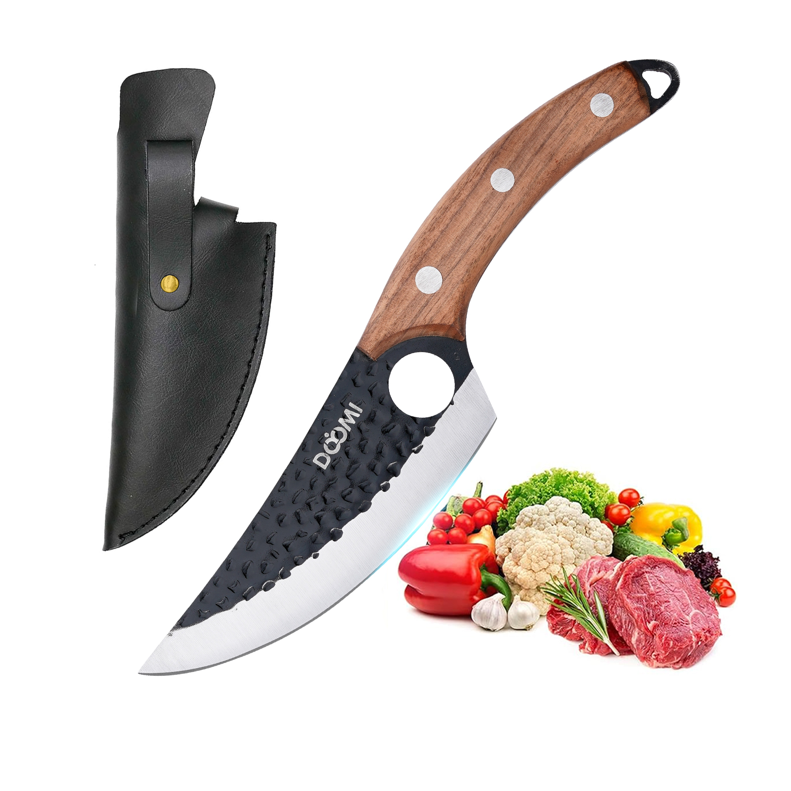 Butcher Knife, Hand Forged Serbian Chef Knife & Meat Cleaver Knife & Viking Knives, Meat Cutting Kitchen Knife Set for Home, Outdoor Cooking, Camping BBQ Men D1