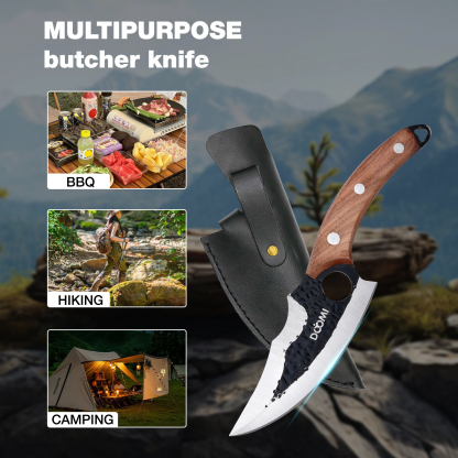 Butcher Knife, Hand Forged Serbian Chef Knife & Meat Cleaver Knife & Viking Knives, Meat Cutting Kitchen Knife Set for Home, Outdoor Cooking, Camping BBQ Men D1