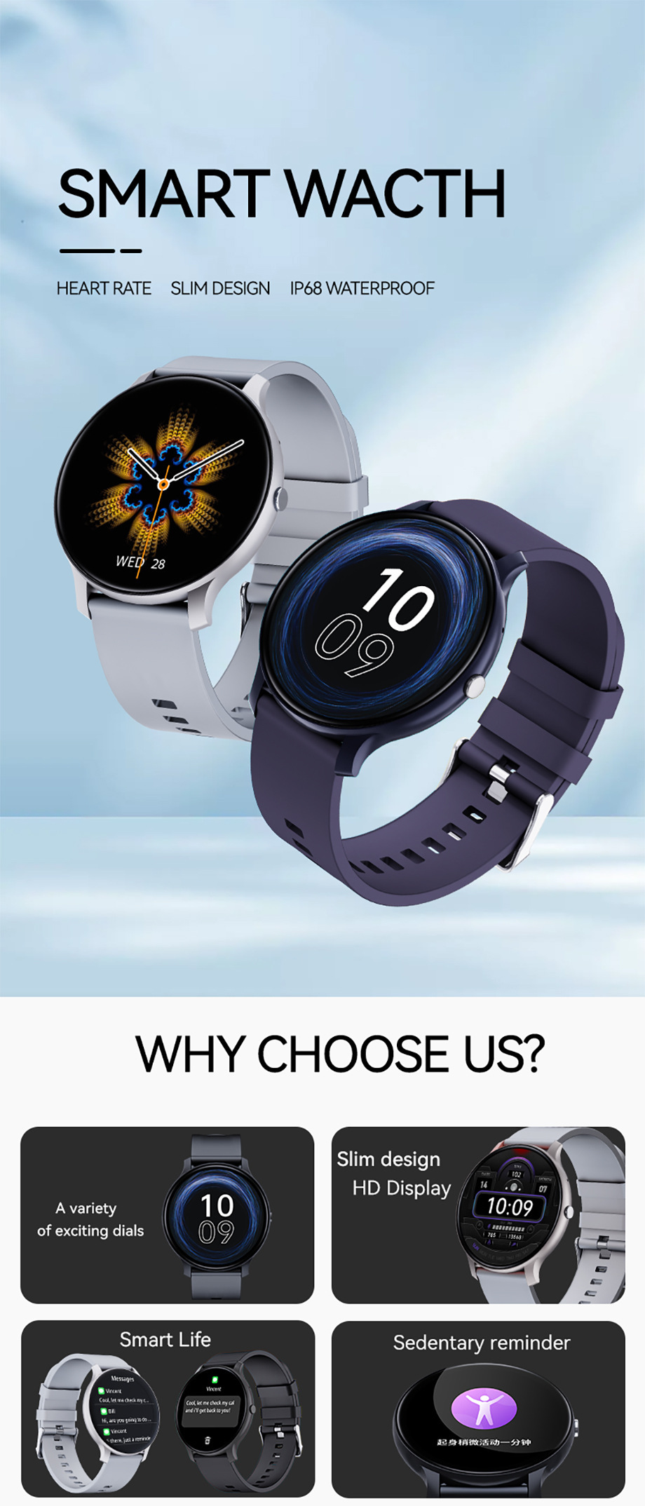 DOYOMI Smart Watch for Men Women, Fitness Tracker Sports Smartwatch, Heart Rate/Sleep Monitor/Pedometer/Calories Fitness Watch