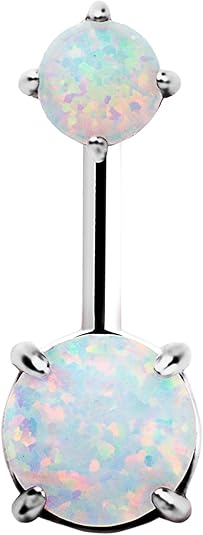 DOYOMI 925 Sterling Silver Double Opal Belly Button Ring Navel Belly Button Ring Body Jewelry Belly Ring CZ Body Piercing