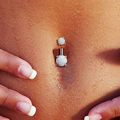 DOYOMI 925 Sterling Silver Double Opal Belly Button Ring Navel Belly Button Ring Body Jewelry Belly Ring CZ Body Piercing