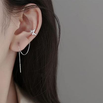 DOYOMI 925 Sterling Silver Heartbeat Dangle Threader Chain Ear Clip Wave Cuff Chain Earring Earring for Women Girl Friend
