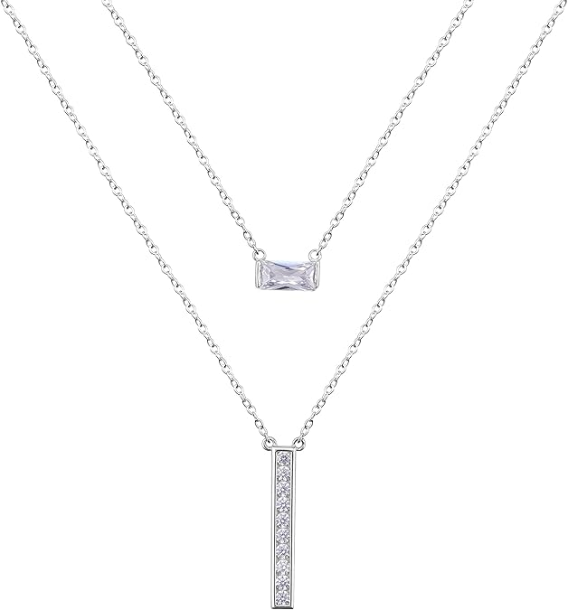 DOYOMI 925 Sterling Silver Double Layered Necklace with Cubic Zirconia Fashion Jewelry for Women