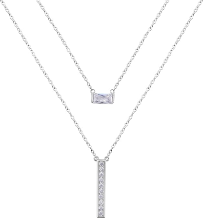 DOYOMI 925 Sterling Silver Double Layered Necklace with Cubic Zirconia Fashion Jewelry for Women