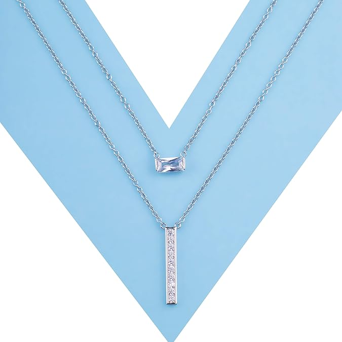 DOYOMI 925 Sterling Silver Double Layered Necklace with Cubic Zirconia Fashion Jewelry for Women