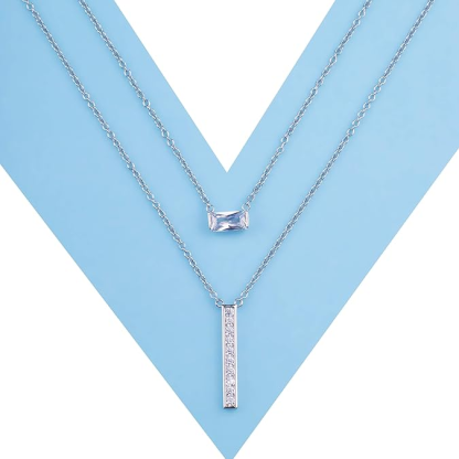 DOYOMI 925 Sterling Silver Double Layered Necklace with Cubic Zirconia Fashion Jewelry for Women