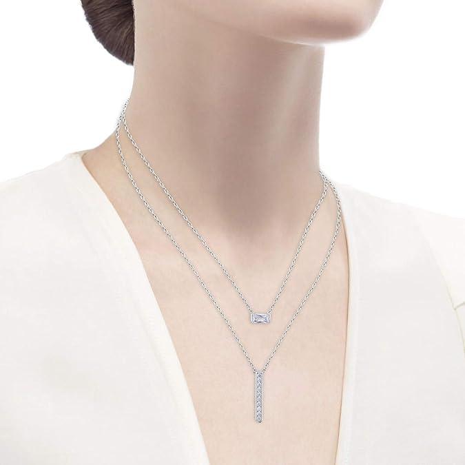DOYOMI 925 Sterling Silver Double Layered Necklace with Cubic Zirconia Fashion Jewelry for Women