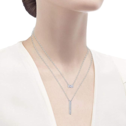 DOYOMI 925 Sterling Silver Double Layered Necklace with Cubic Zirconia Fashion Jewelry for Women