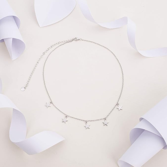 DOYOMI Lucky Star Choker Necklace S925 Sterling Silver Star Necklace for Woman Punk style