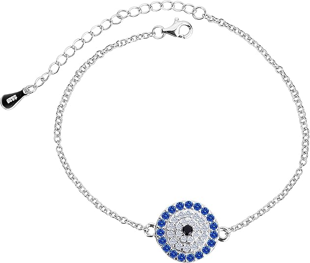 DOYOMI S925 Royal Blue CZ Nazar Boncuk Turkish Evil Eye Adjustable Sterling Silver Bracelet 7 to 9 inch for Women