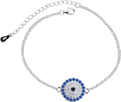 DOYOMI S925 Royal Blue CZ Nazar Boncuk Turkish Evil Eye Adjustable Sterling Silver Bracelet 7 to 9 inch for Women