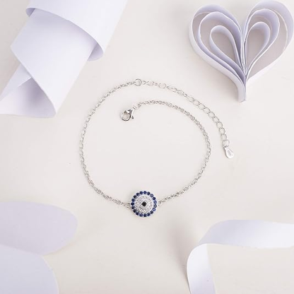 DOYOMI S925 Royal Blue CZ Nazar Boncuk Turkish Evil Eye Adjustable Sterling Silver Bracelet 7 to 9 inch for Women