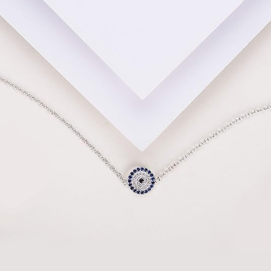 DOYOMI S925 Royal Blue CZ Nazar Boncuk Turkish Evil Eye Adjustable Sterling Silver Bracelet 7 to 9 inch for Women