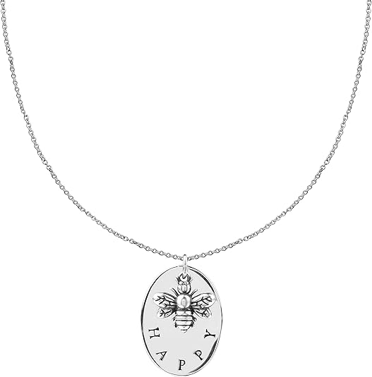 DOYOMI 925 Sterling Silver Bee Happy Pendant Necklace Queen Bee Inspirational Bee Happy Necklace Inspirational Necklace Birthday