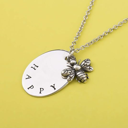 DOYOMI 925 Sterling Silver Bee Happy Pendant Necklace Queen Bee Inspirational Bee Happy Necklace Inspirational Necklace Birthday