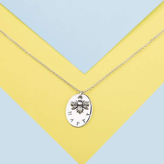 DOYOMI 925 Sterling Silver Bee Happy Pendant Necklace Queen Bee Inspirational Bee Happy Necklace Inspirational Necklace Birthday
