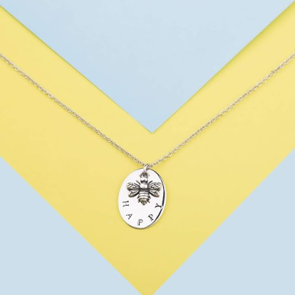 DOYOMI 925 Sterling Silver Bee Happy Pendant Necklace Queen Bee Inspirational Bee Happy Necklace Inspirational Necklace Birthday