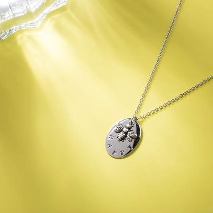 DOYOMI 925 Sterling Silver Bee Happy Pendant Necklace Queen Bee Inspirational Bee Happy Necklace Inspirational Necklace Birthday