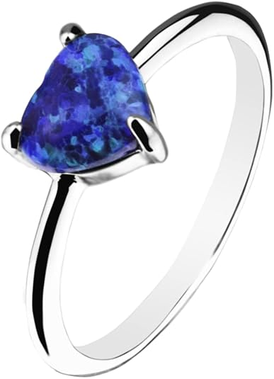 DOYOMI Solid Lab Created Opal Rings Heart Shaped S925 Sterling Silver Ring Size 5 to 10 for Women