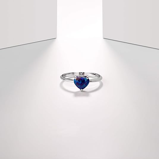 DOYOMI Solid Lab Created Opal Rings Heart Shaped S925 Sterling Silver Ring Size 5 to 10 for Women