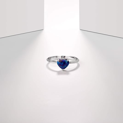 DOYOMI Solid Lab Created Opal Rings Heart Shaped S925 Sterling Silver Ring Size 5 to 10 for Women