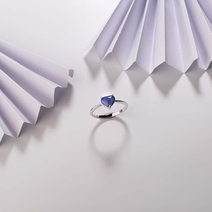 DOYOMI Solid Lab Created Opal Rings Heart Shaped S925 Sterling Silver Ring Size 5 to 10 for Women