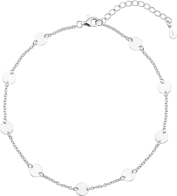 DOYOMI S925 Sterling Silver Jewelry Boho Style Disc Bracelet Anklet DOT (Anklet)